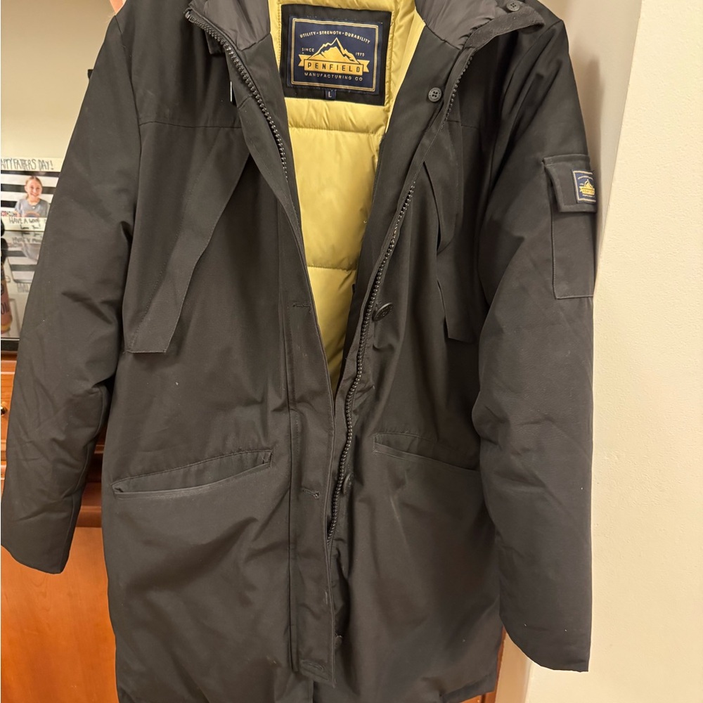 Penfield Black Puffer Jacket with Gold Lining